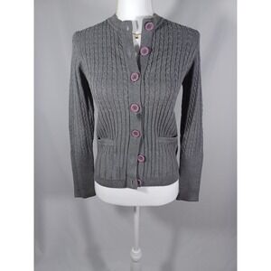 Worth Cardigan Sweater Women's Small P Gray Cable Knit Mock Neck Button